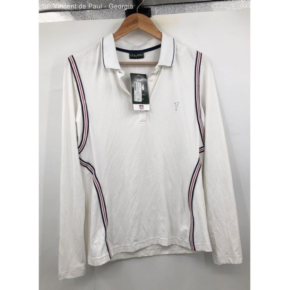 Golfino White Unisex Long Sleeve Poly-Lycra Luxury Golf Polo Shirt NEW- Size L